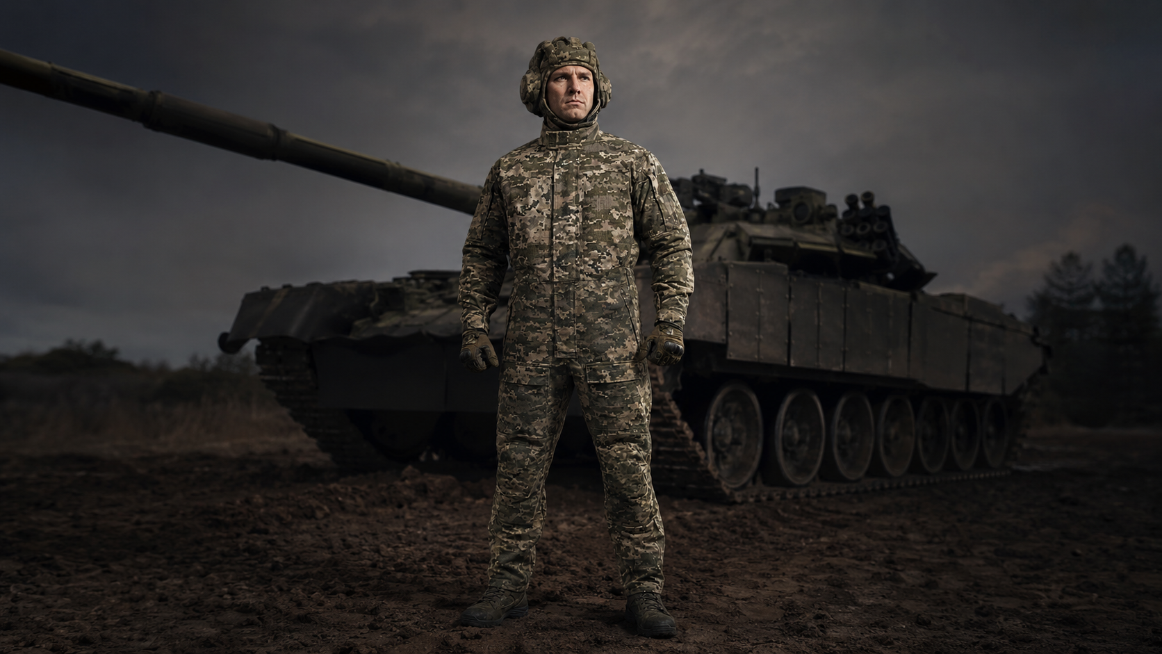 Вогнезахисний комбінезон на фоні танка